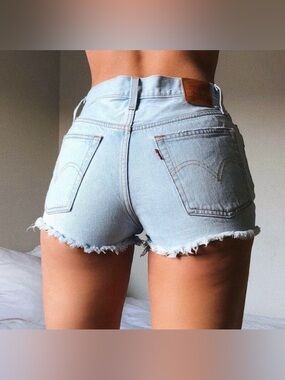 Levi's Light Blue High Waist Distressed Shorts